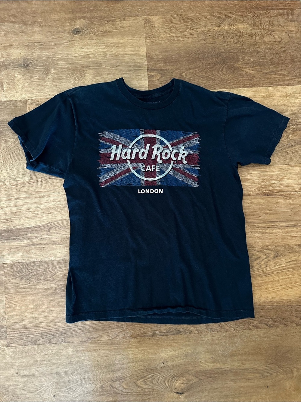 Hard Rock Cafe London Union Jack Flag Men's Navy Blue Tee Shirt Large